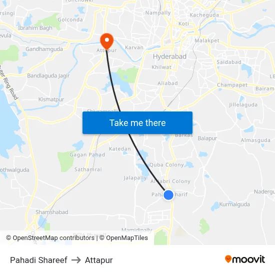 Pahadi Shareef to Attapur map