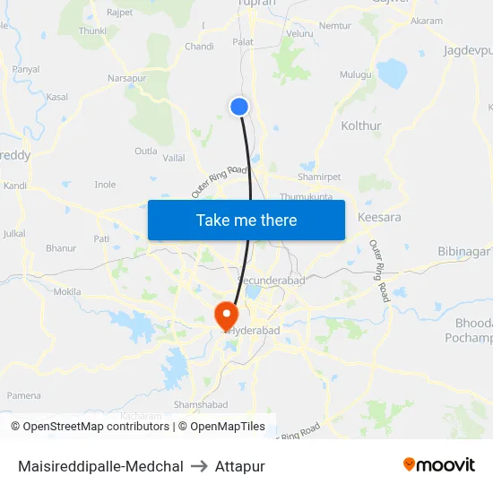 Maisireddipalle-Medchal to Attapur map