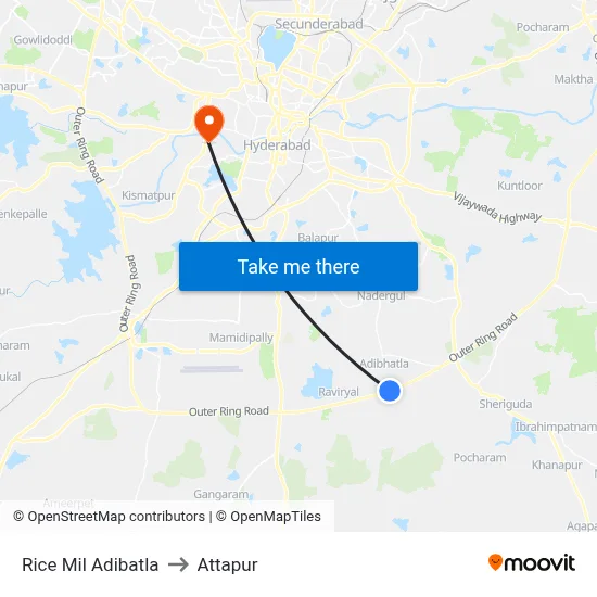 Rice  Mil Adibatla to Attapur map