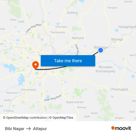 Bibi Nagar to Attapur map
