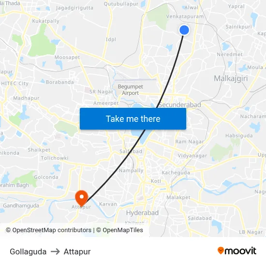 Gollaguda to Attapur map