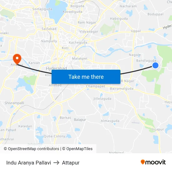 Indu Aranya Pallavi to Attapur map