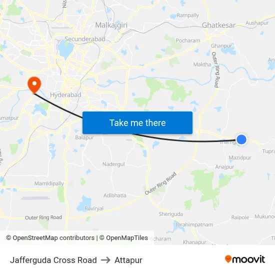 Jafferguda Cross Road to Attapur map