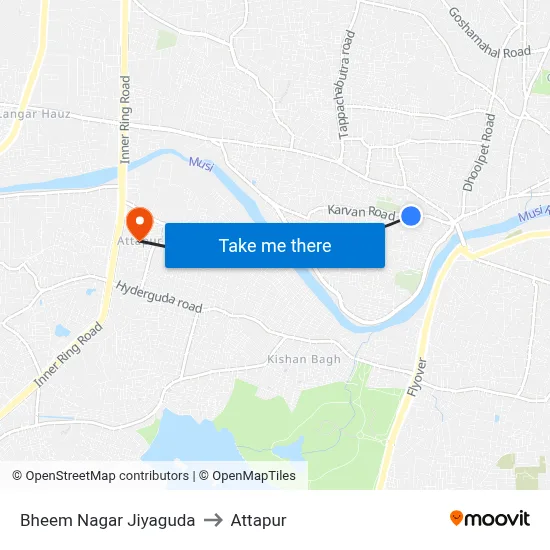 Bheem Nagar Jiyaguda to Attapur map