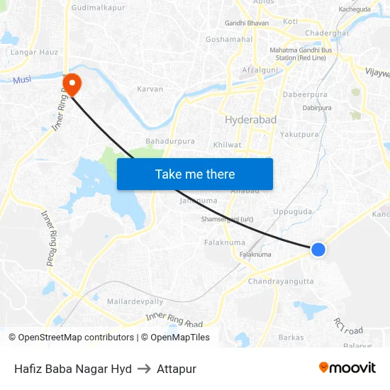 Hafiz Baba Nagar Hyd to Attapur map