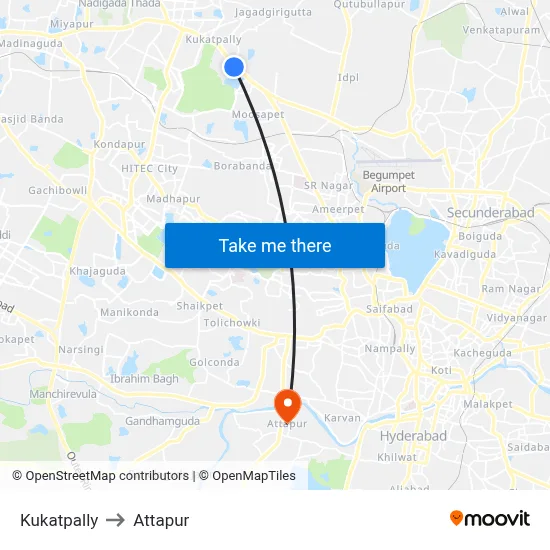 Kukatpally to Attapur map
