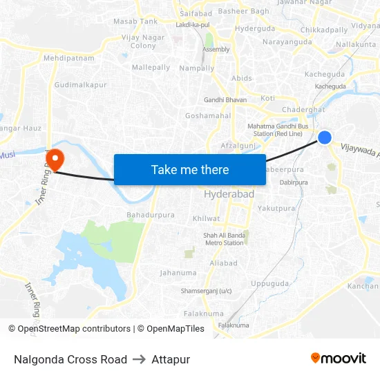 Nalgonda Cross Road to Attapur map