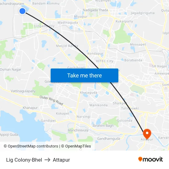 Lig Colony-Bhel to Attapur map