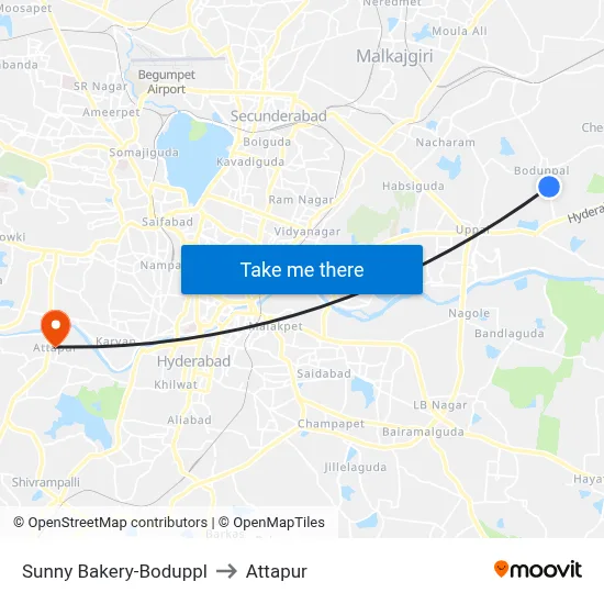 Sunny Bakery-Boduppl to Attapur map