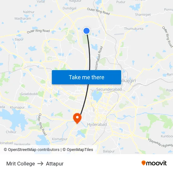 Mrit College to Attapur map