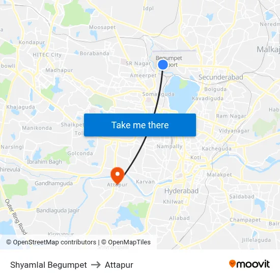 Shyamlal Begumpet to Attapur map
