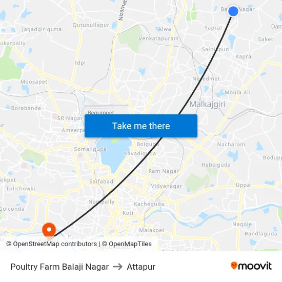 Poultry Farm Balaji Nagar to Attapur map