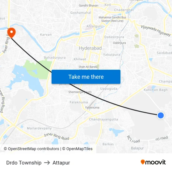 Drdo Township to Attapur map