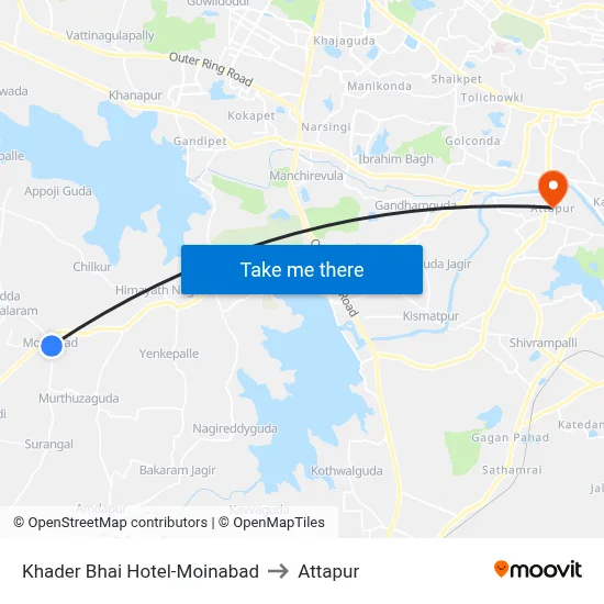 Khader Bhai Hotel-Moinabad to Attapur map