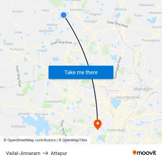 Vailal-Jinnaram to Attapur map