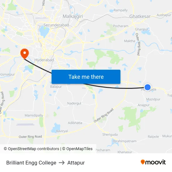 Brilliant Engg College to Attapur map