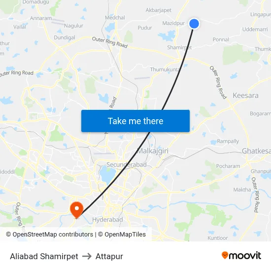 Aliabad Shamirpet to Attapur map