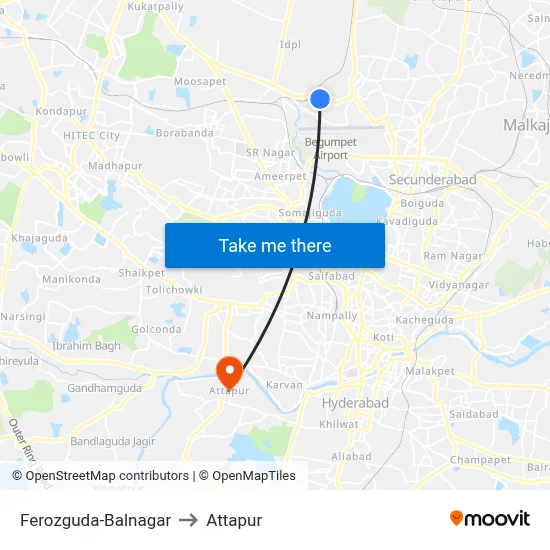 Ferozguda-Balnagar to Attapur map