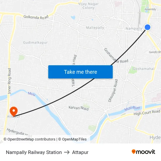 Nampally Railway Station to Attapur map