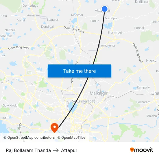 Raj Bollaram Thanda to Attapur map
