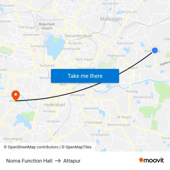 Noma Function Hall to Attapur map