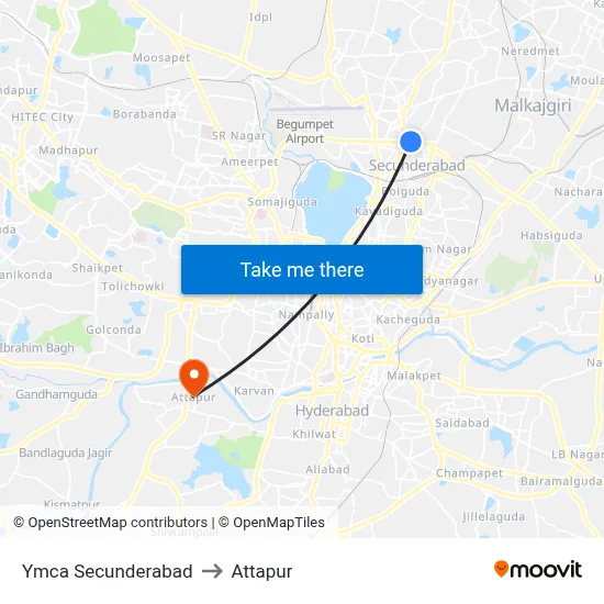 Ymca Secunderabad to Attapur map