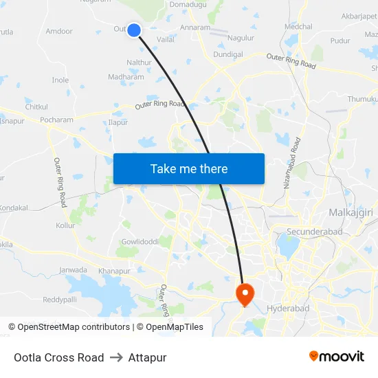 Ootla Cross Road to Attapur map