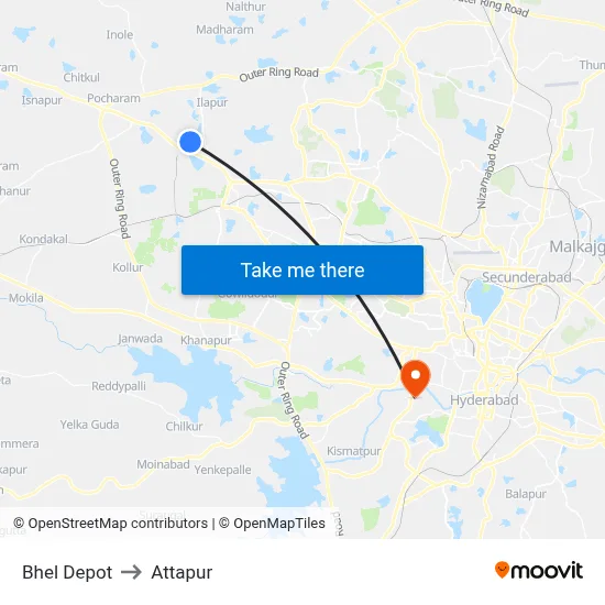 Bhel Depot to Attapur map