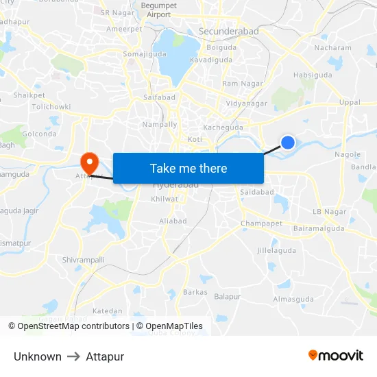 Unknown to Attapur map