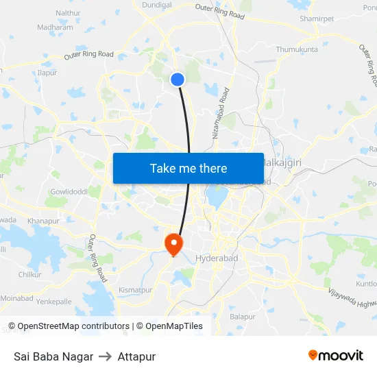 Sai Baba Nagar to Attapur map