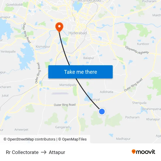 Rr Collectorate to Attapur map