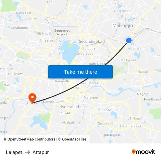 Lalapet to Attapur map