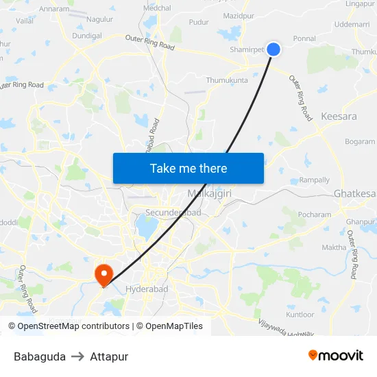 Babaguda to Attapur map