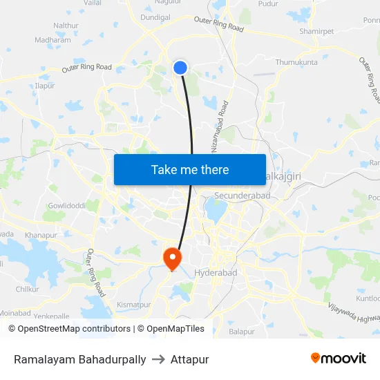 Ramalayam Bahadurpally to Attapur map