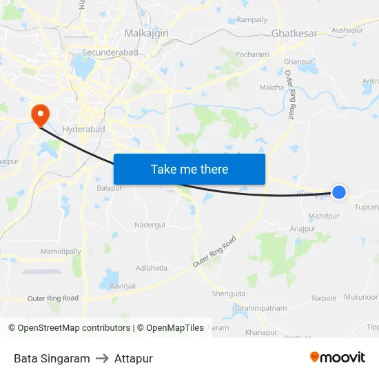 Bata Singaram to Attapur map