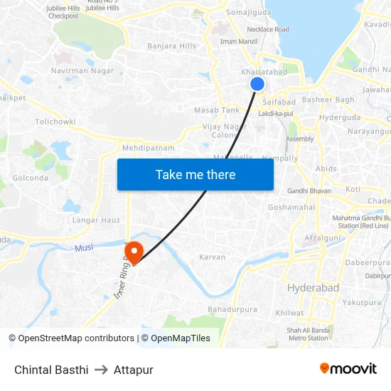 Chintal Basthi to Attapur map