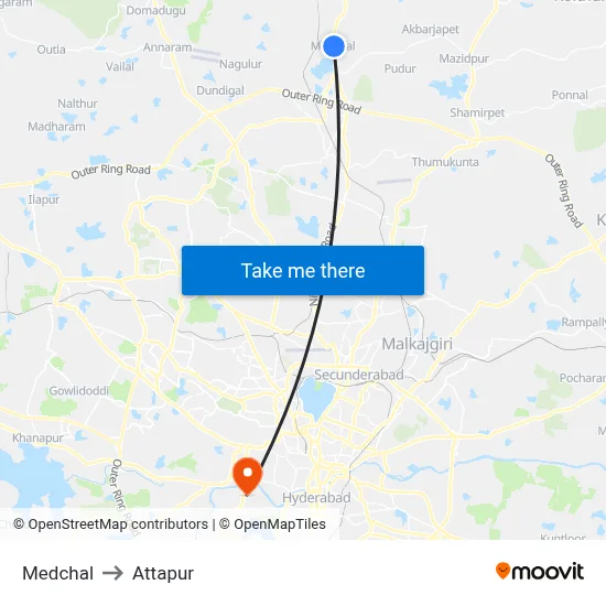 Medchal to Attapur map