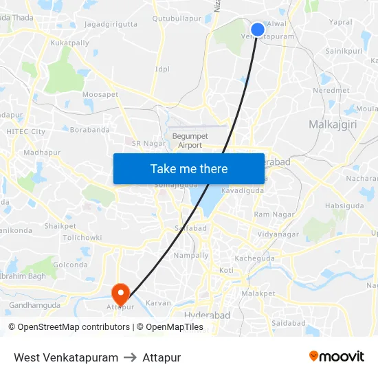 West Venkatapuram to Attapur map