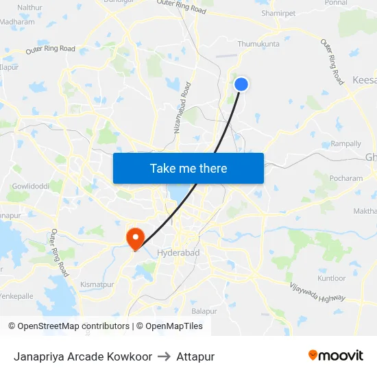 Janapriya Arcade Kowkoor to Attapur map