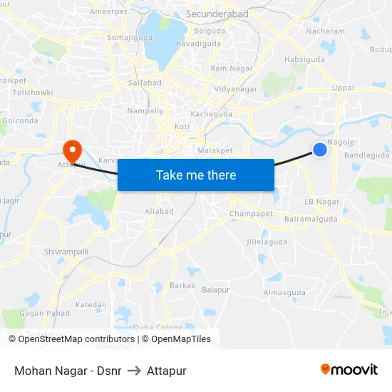 Mohan Nagar - Dsnr to Attapur map