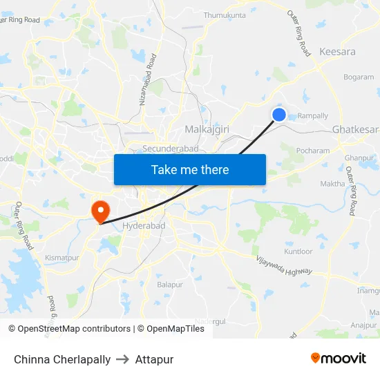 Chinna Cherlapally to Attapur map