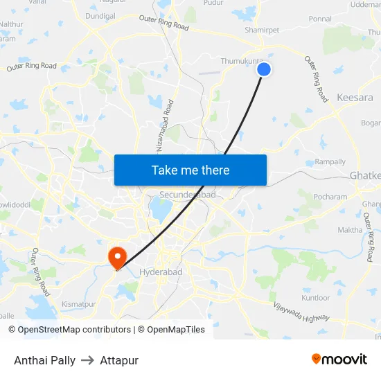 Anthai Pally to Attapur map