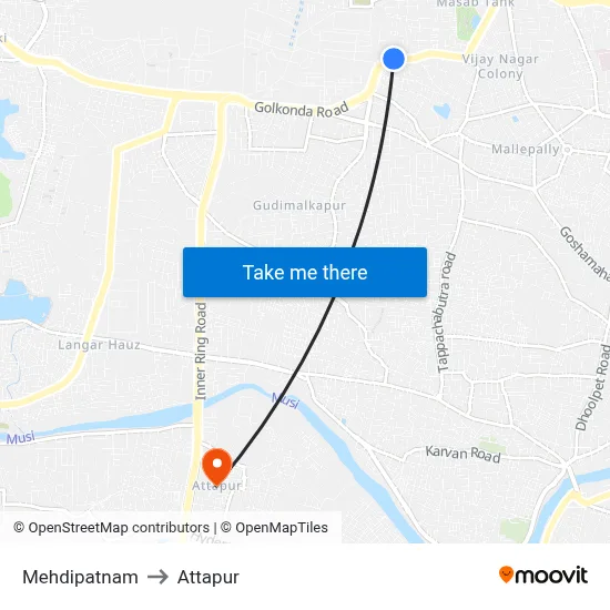 Mehdipatnam to Attapur map