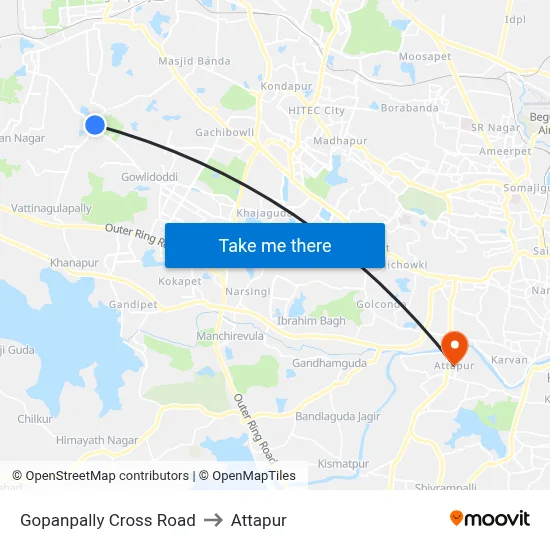 Gopanpally Cross Road to Attapur map