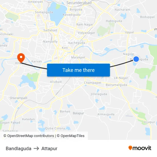 Bandlaguda to Attapur map