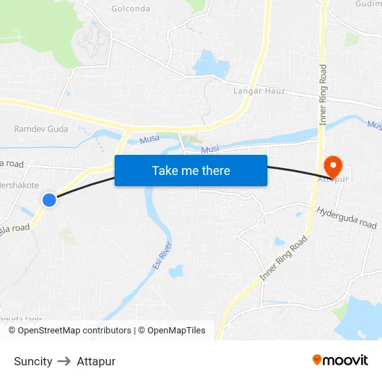 Suncity to Attapur map