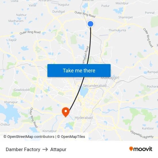 Damber Factory to Attapur map