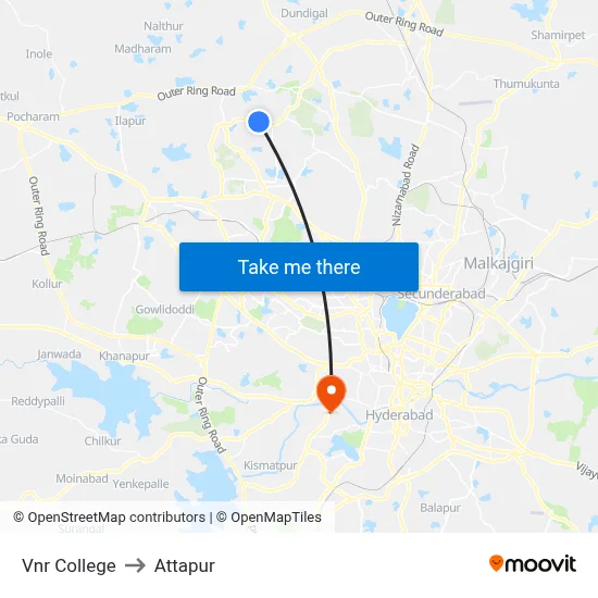 Vnr College to Attapur map