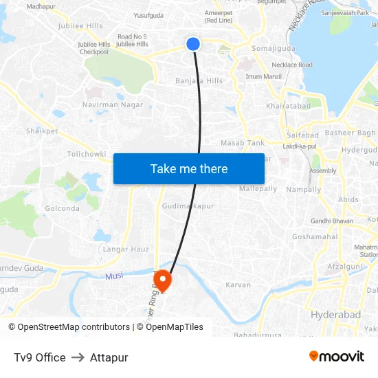 Tv9 Office to Attapur map