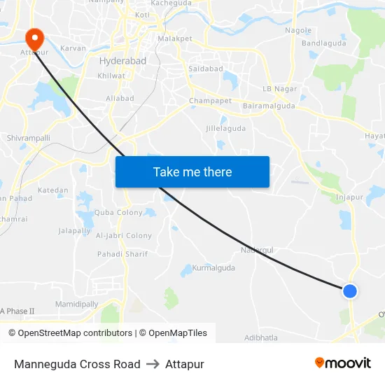 Manneguda Cross Road to Attapur map